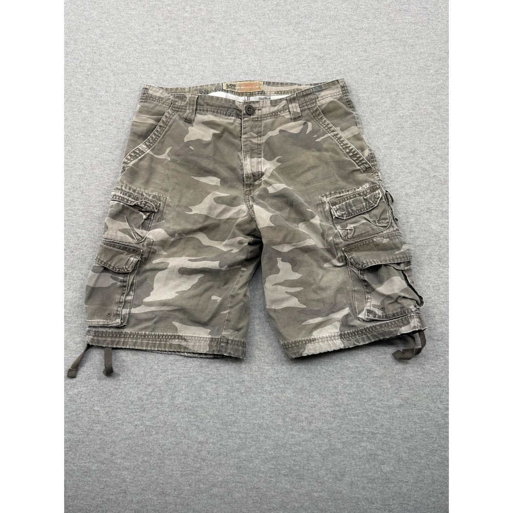 Lee Mens Camo Cargo Shorts Heavy Cotton Twill Gray Green Camouflage Relaxed 33